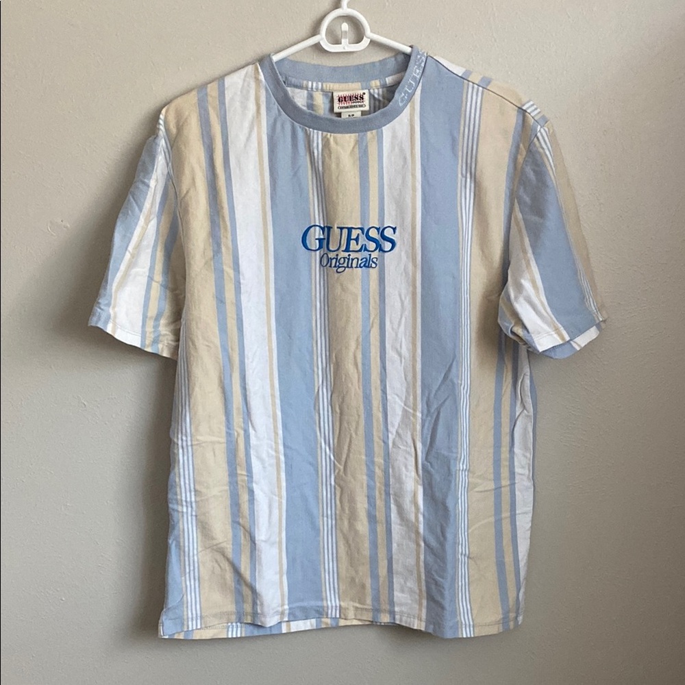 Guess Blue and Cream Striped Short Sleeve Tee